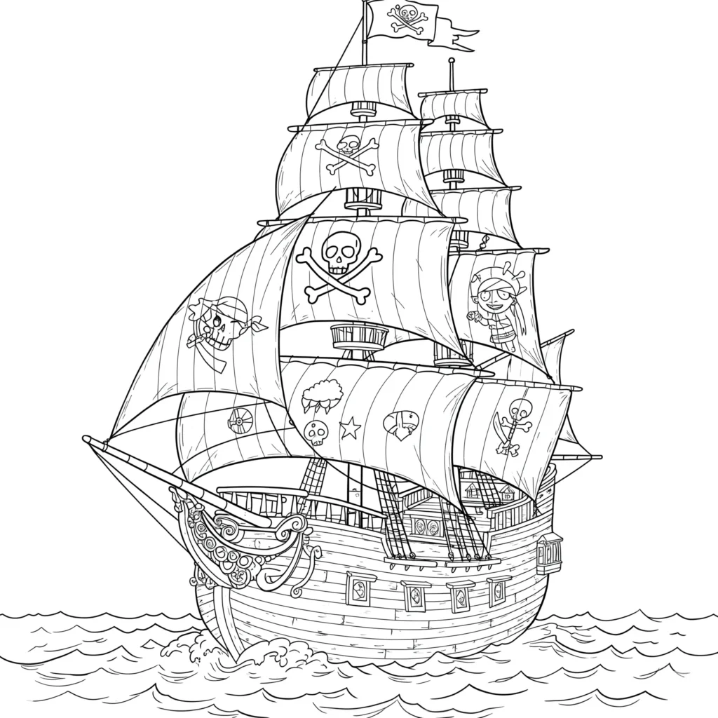 16 Piratenschiff Ausmalbilder (Gratis Malvorlage Ausdrucken) Piratenschiff Ausmalbilder mit Piraten auf dem Meer – Piratenschiff Ausmalbilder zum Ausdrucken kostenlos für Kinder