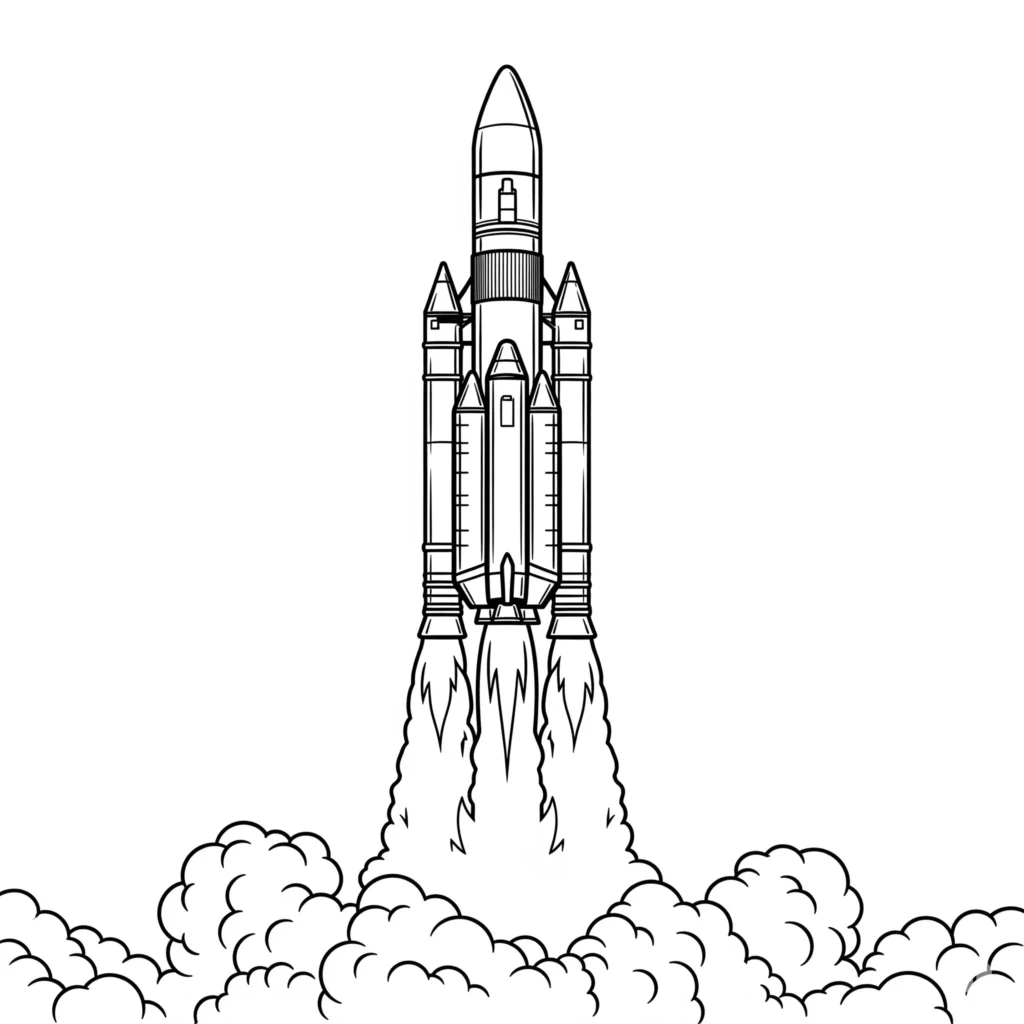 10+ Rakete Ausmalbild (Kostenlos Malvorlage zum Ausdrucken) Rakete Malvorlage mit einer Rakete, die ins Weltall startet.