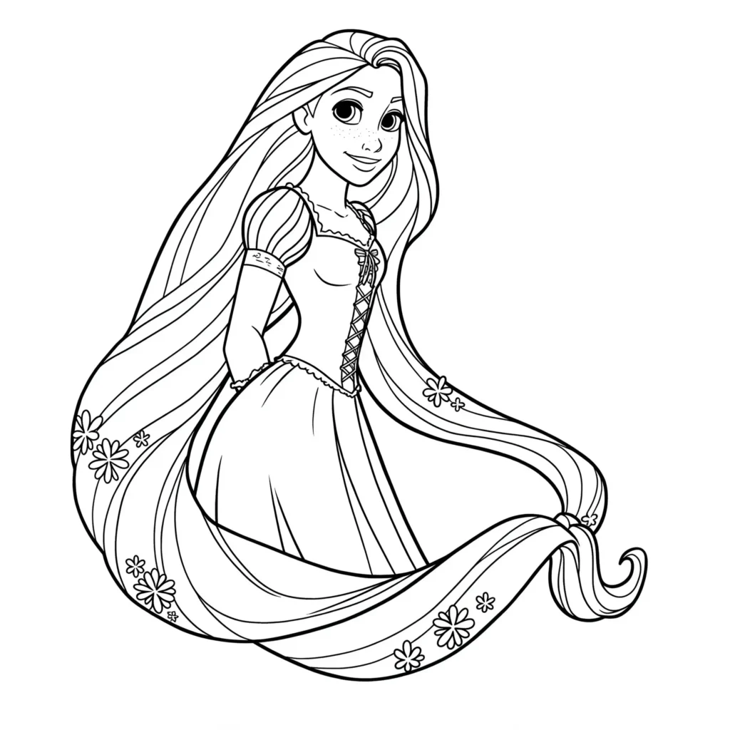 Einfache Rapunzel Ausmalbilder zum Ausdrucken – kostenlose Malvorlagen für Kinder und Disney-Fans