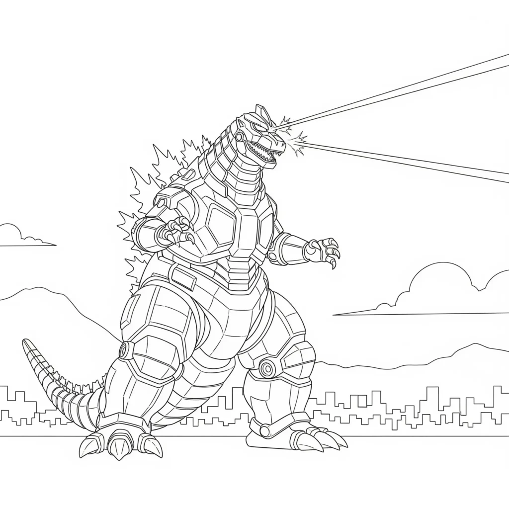Godzilla Ausmalbilder (Kostenlos Malvorlage zum Ausdrucken) godzilla ausmalbild kinder im roboter stil als kreative malvorlage zum ausdrucken perfekt für fans von technik und monstern