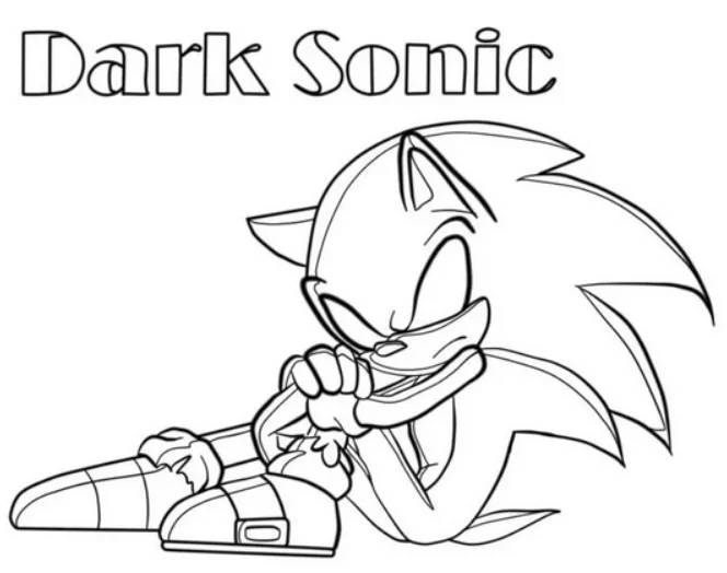 Dark Sonic Coloring Pages – Free Printable for Kids & Adults sitting with his arms on his knees