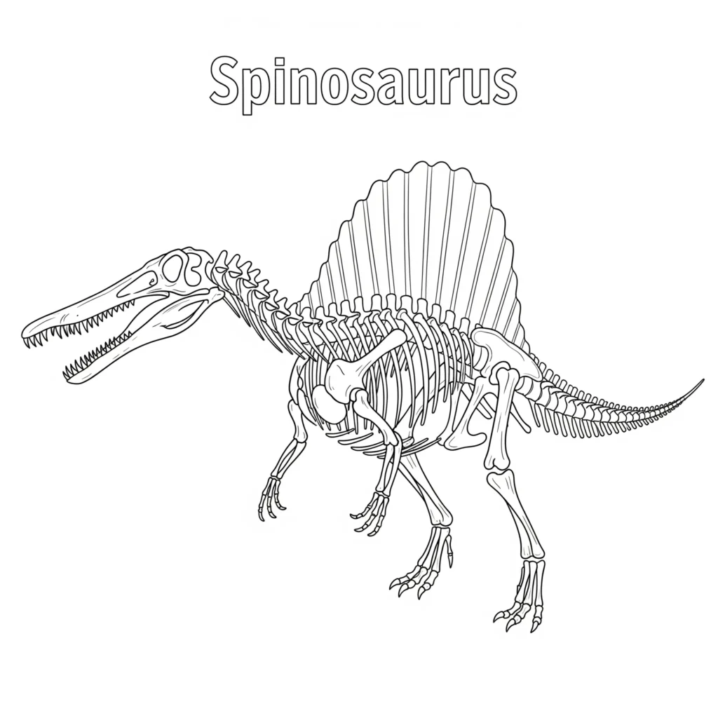 Spinosaurus Ausmalbild - Gratis Dino Malvorlage PDF drucken Spinosaurus ausmalbild zeigt das komplette skelett des dinosauriers als lehrreiche spinosaurus malvorlage zum ausdrucken für kinder und schüler