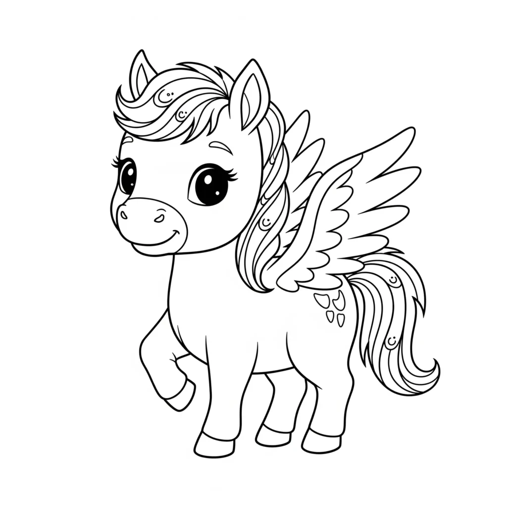 10+ Pegasus Ausmalbilder (Gratis Malvorlage zum Ausdrucken) Ein niedliches Pegasus Ausmalbild für Kinder als PDF-Vorlage zum Ausdrucken und Ausmalen mit viel Spaß