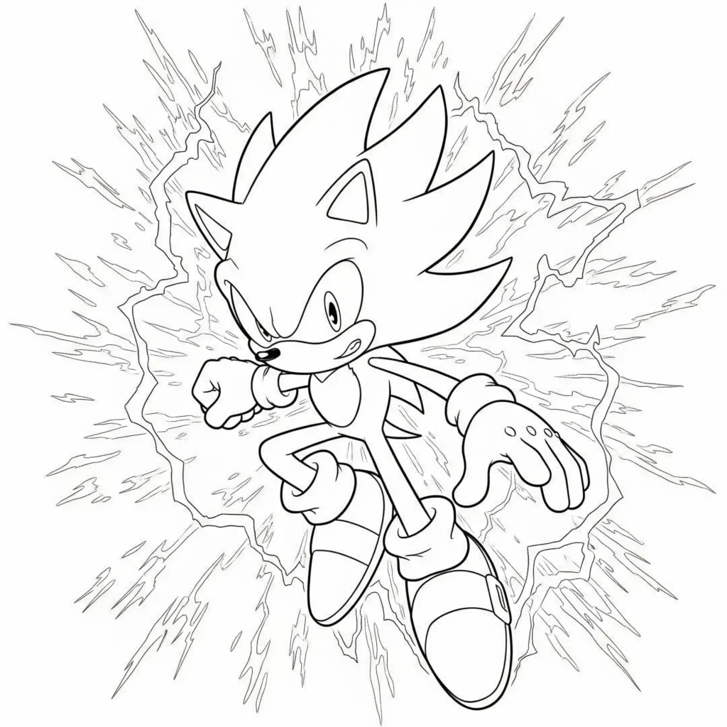 14 Super Sonic Ausmalbilder (Gratis Vorlagen zum Ausdrucken) Super Sonic Ausmalbild als PDF mit Energieeffekt zum Ausdrucken für Kinder