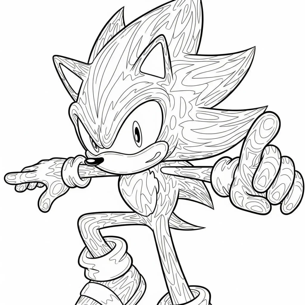 14 Super Sonic Ausmalbilder (Gratis Vorlagen zum Ausdrucken) Super Sonic Malvorlage mit strukturierter Haut als PDF Druckvorlage für Kinder zum kreativen Ausmalen
