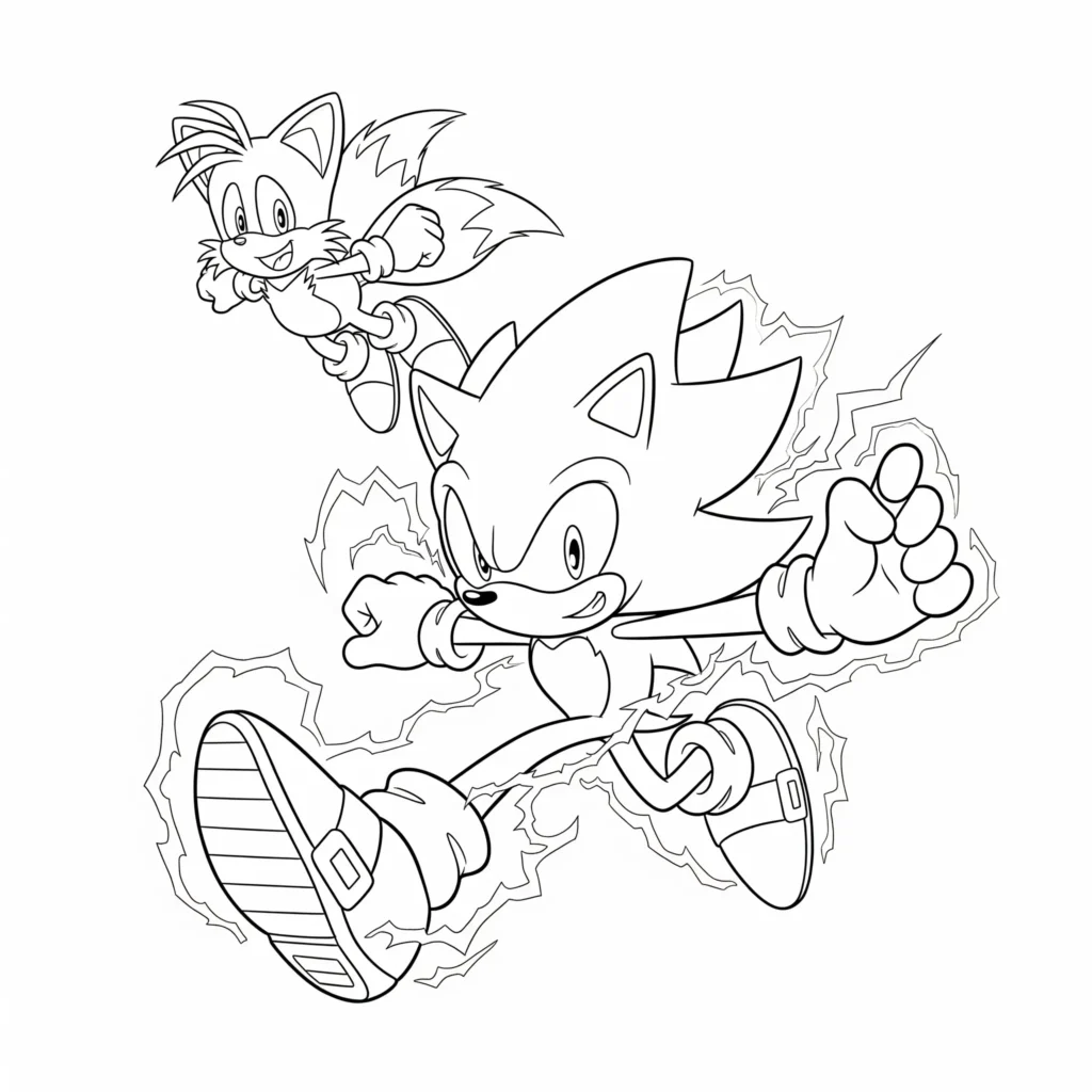 14 Super Sonic Ausmalbilder (Gratis Vorlagen zum Ausdrucken) Super Sonic und Tails Ausmalbild als PDF Vorlage zum Ausdrucken und Ausmalen für Kinder