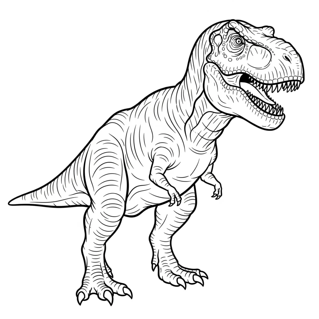14 T-Rex Ausmalbilder (Gratis Dino Malvorlage zum Ausdrucken) T-Rex als Ausmalbild – ein großer Dino mit offenem Maul, perfekt für Kinder zum Ausmalen auf Papier.