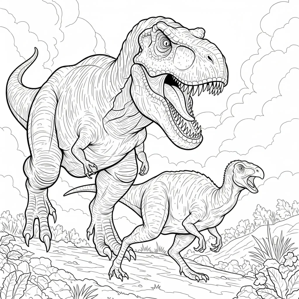 14 T-Rex Ausmalbilder (Gratis Dino Malvorlage zum Ausdrucken) T-Rex Malvorlage mit einem stehenden Dinosaurier – ideal für Kinder, die Dinos lieben und gerne malen.