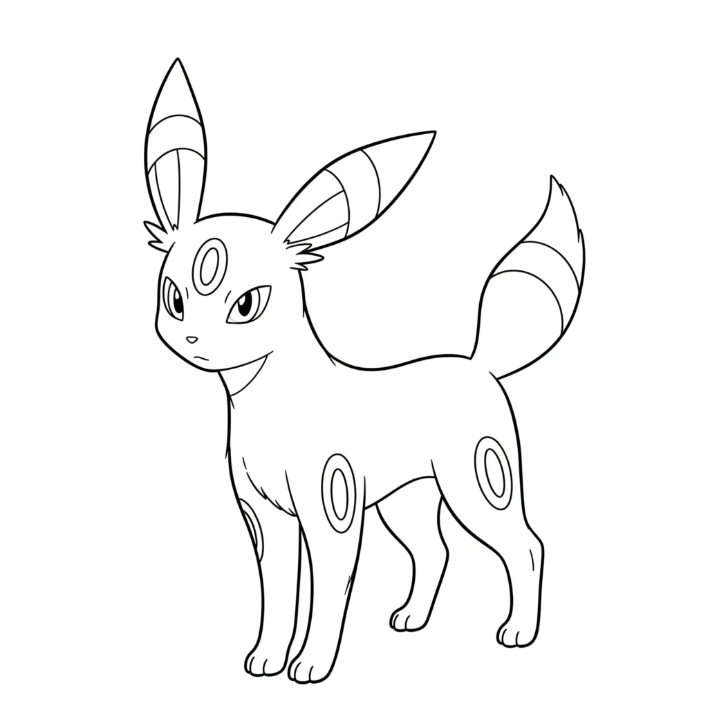 20 Evoli Ausmalbilder (Gratis Pokémon Malvorlage drucken) umbreon evoli ausmalbild zeigt das nachtaktive pokemon mit leuchtenden ringen im dunkeln als spannende malvorlage zum ausdrucken