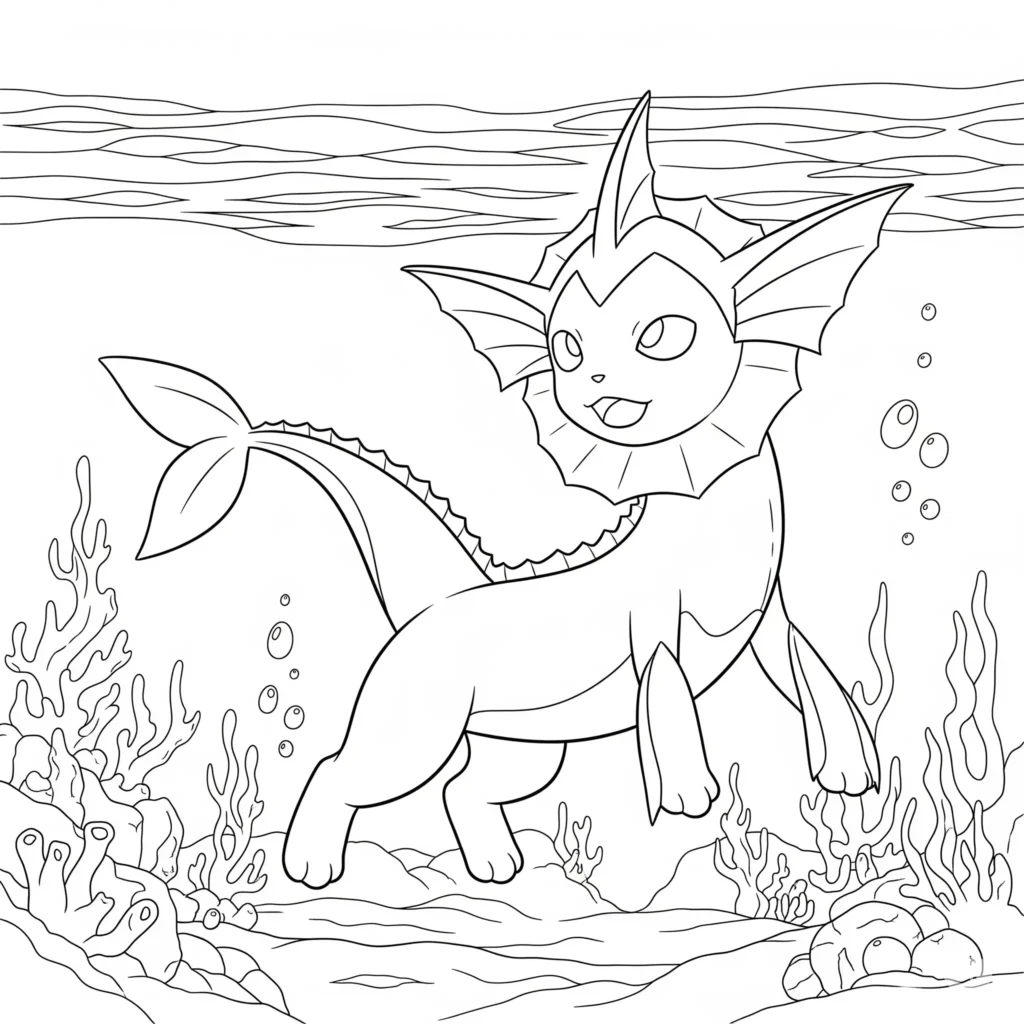 20 Evoli Ausmalbilder (Gratis Pokémon Malvorlage drucken) diese evoli malvorlage zeigt die wasserform aquana im ozean – ideal für kinder die evoli ausmalbilder kostenlos entdecken möchten