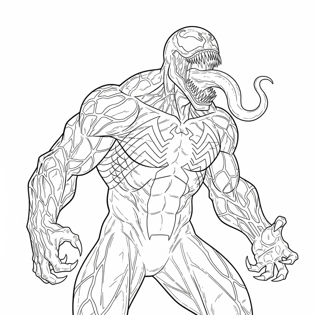 Ausmalbilder Venom zum Ausdrucken kostenlos zeigt klassischen Marvel-Charakter brüllend als PDF für Kinder
