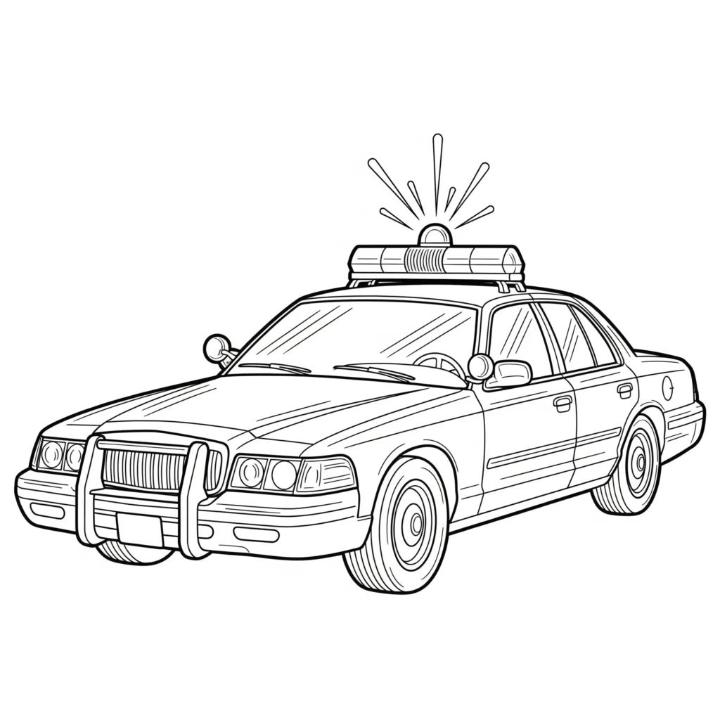 12 Polizeiauto Ausmalbilder (Kostenlos Malvorlage zum Drucken) Ein klassisches Polizeiauto im Retro-Stil als Oldtimer-Malvorlage für Kinder – ideal zum Ausdrucken und Ausmalen zu Hause