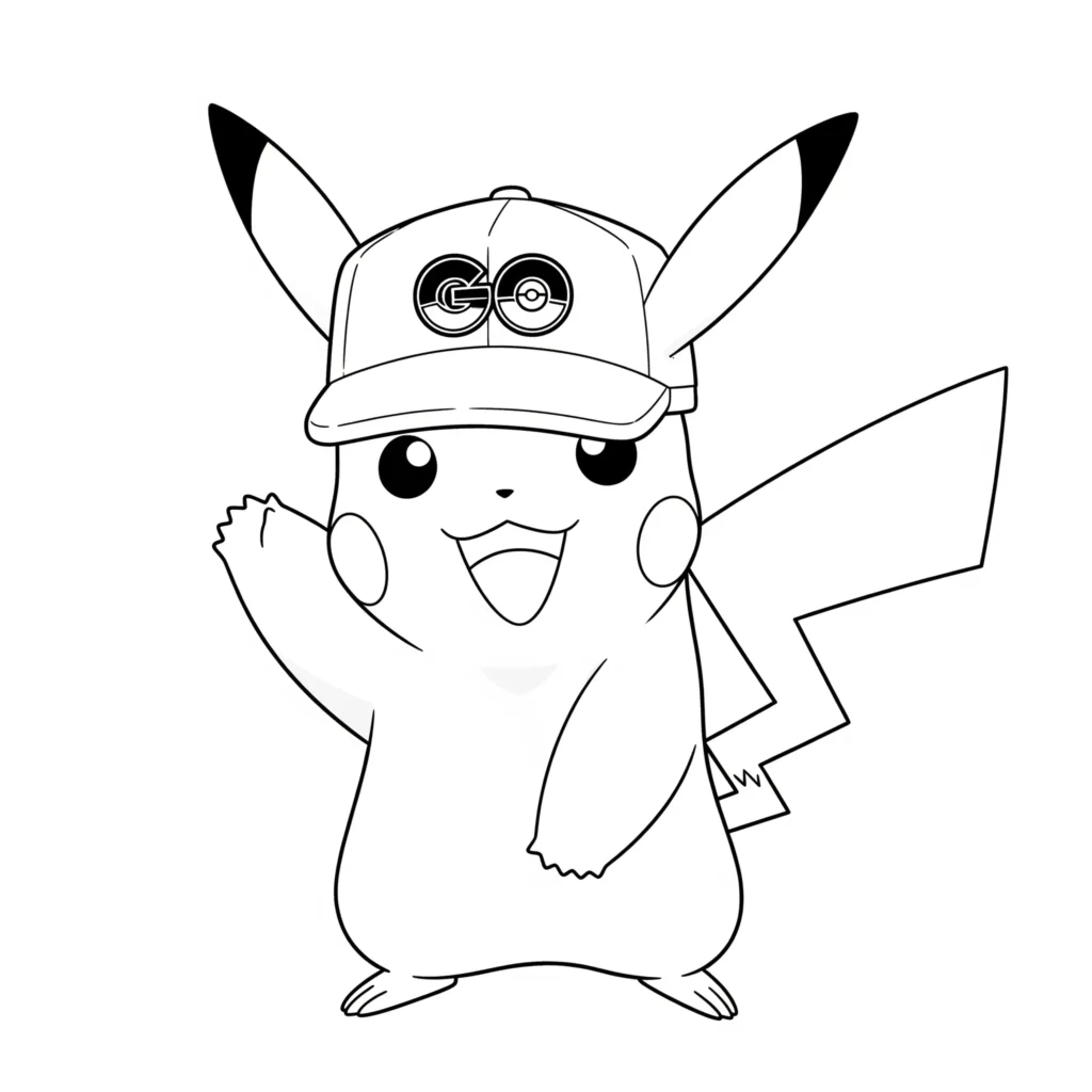 30 Pikachu Ausmalbilder (Gratis Pokémon Malvorlage zum drucken) Diese Ausmalvorlage zeigt Pikachu aus Pokémon GO beim fröhlichen Winken – ein verspieltes Motiv zum Ausdrucken und kreativen Gestalte
