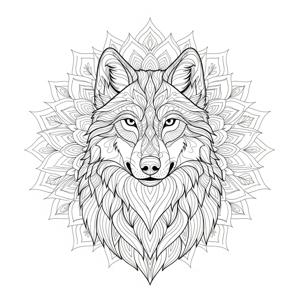 Wolf Ausmalbilder (Kostenlos Malvorlage zum Ausdrucken) Mandala Ausmalbild mit Wolf-Motiv, ideal zum Ausdrucken und entspannenden Ausmalen für Kinder und Erwachsene