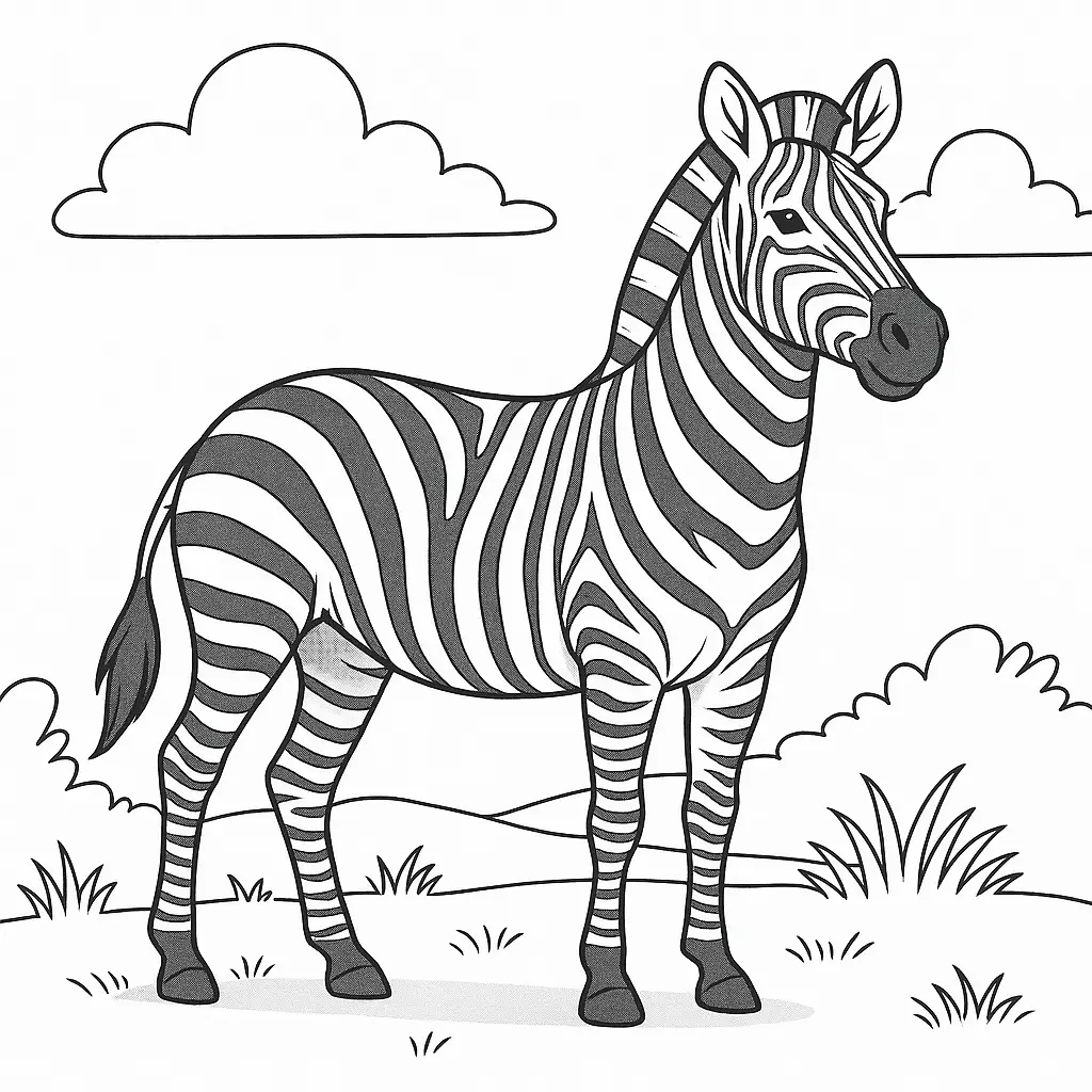 16 Zebra Ausmalbilder (Kostenlos Zebra Malvorlage zum drucken) Schönes Zebra Ausmalbild – Zebra steht stolz auf einer Wiese zum Ausdrucken als PDF