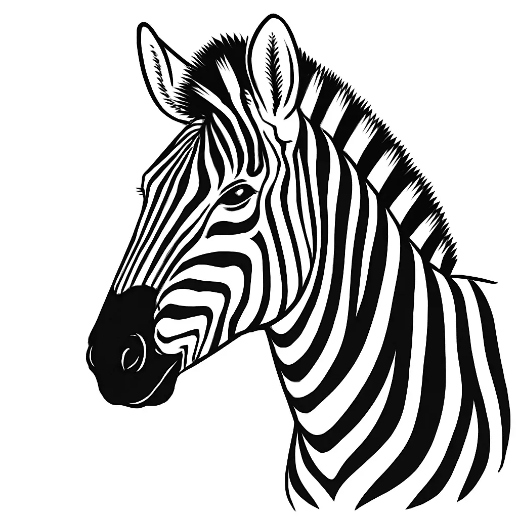 16 Zebra Ausmalbilder (Kostenlos Zebra Malvorlage zum drucken) Zebra Kopf Ausmalbild – realistische Linienzeichnung vom Zebrakopf als PDF drucken