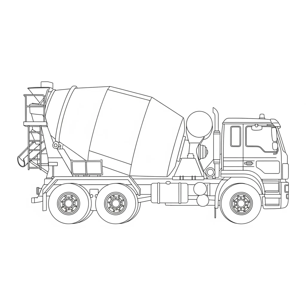 10+ LKW Ausmalbilder (Kostenlos Malvorlage zum Ausdrucken) Ausmalbild eines Zementmischer-LKWs mit rotierender Trommel, perfekt für Kinder, die sich für Baustellenfahrzeuge interessieren